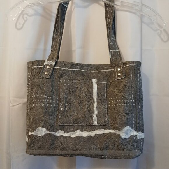 New Abstract Clouds Shoulder Bag Purse Black Gray canvas Double handle Stachel - Picture 6 of 9